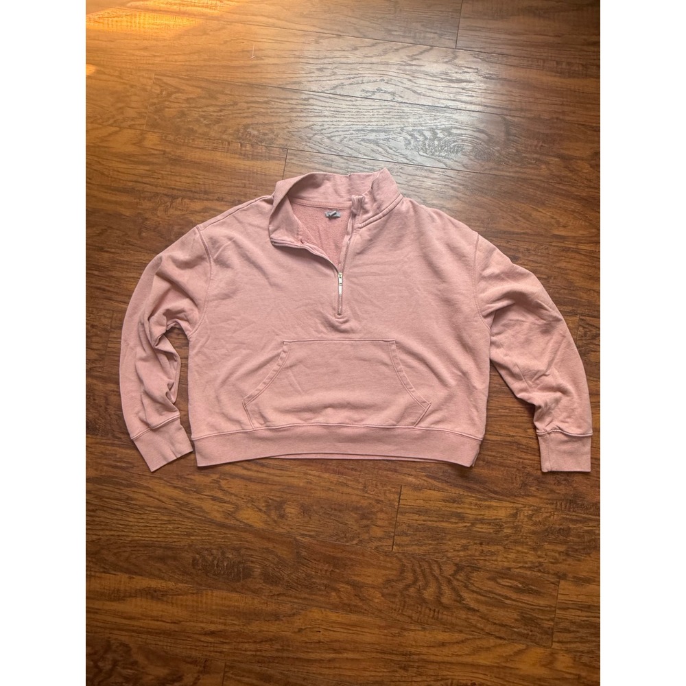 Aerie Womens Quarter Zip Sweatshirt Pink Fleece Pullover Mock Neck Large